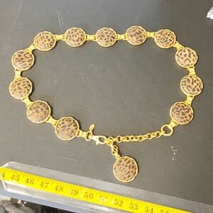 Vintage Express gold metal leopard print leather accents belt